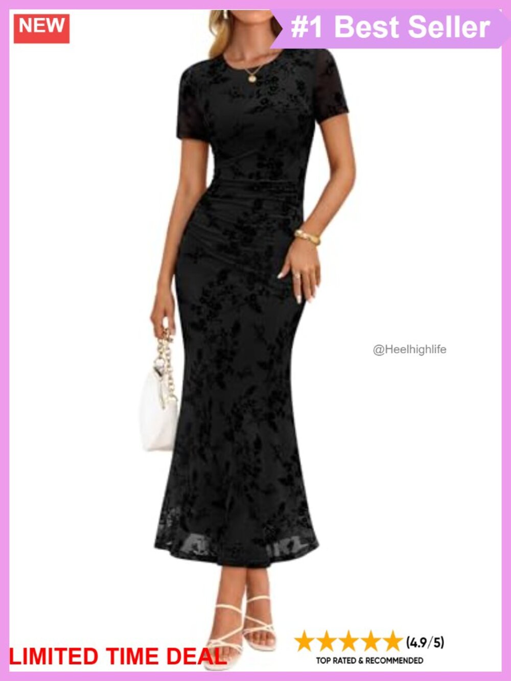 Floral Short Sleeve Bodycon Mesh Maxi Formal Dress